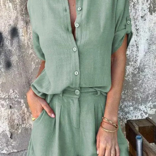 Ensemble Chemise Short Fluide Boutonné Confort Été