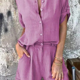 Ensemble Chemise Short Fluide Boutonné Confort Été