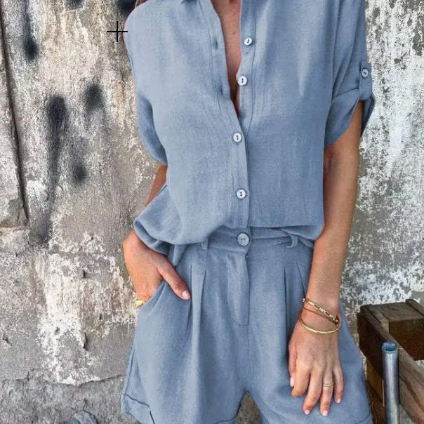 Ensemble Chemise Short Fluide Boutonné Confort Été