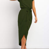 Robe Midi Drapée à Fente Latérale