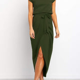 Robe Midi Drapée à Fente Latérale