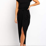 Robe Midi Drapée à Fente Latérale