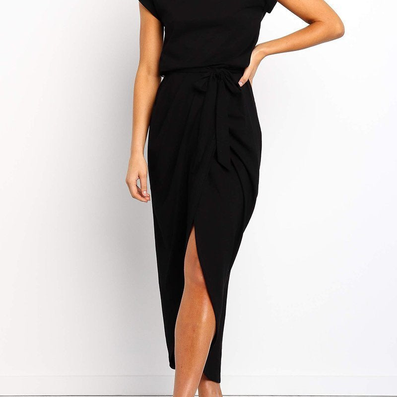 Robe Midi Drapée à Fente Latérale