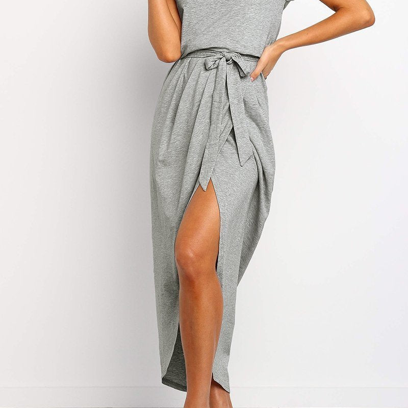 Robe Midi Drapée à Fente Latérale