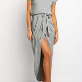 Robe Midi Drapée à Fente Latérale