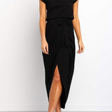Robe Midi Drapée à Fente Latérale