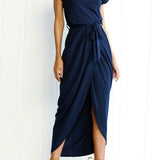 Robe Midi Drapée à Fente Latérale