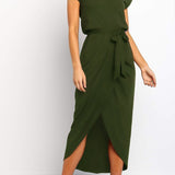 Robe Midi Drapée à Fente Latérale