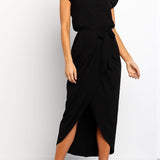 Robe Midi Drapée à Fente Latérale