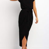 Robe Midi Drapée à Fente Latérale