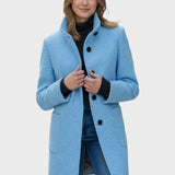 Manteau Tailleur Col Montant Hiver En Laine Classique Marron Femme