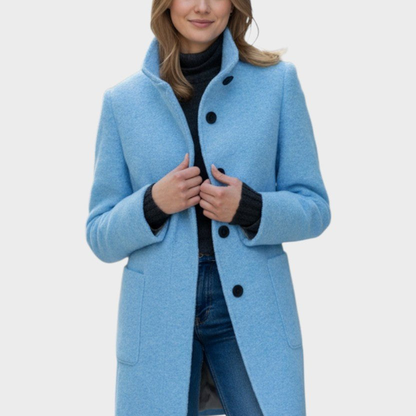 Manteau Tailleur Col Montant Hiver En Laine Classique Marron Femme
