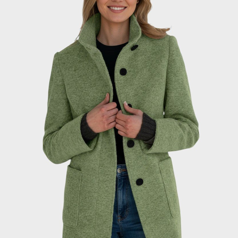 Manteau Tailleur Col Montant Hiver En Laine Classique Marron Femme