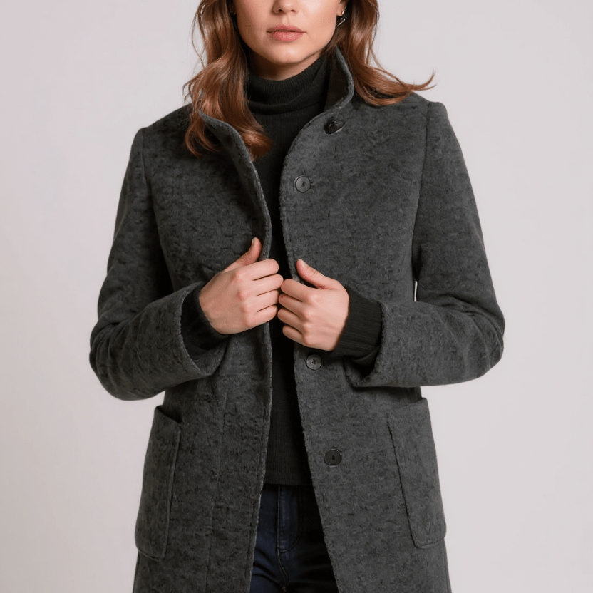 Manteau Tailleur Col Montant Hiver En Laine Classique Marron Femme