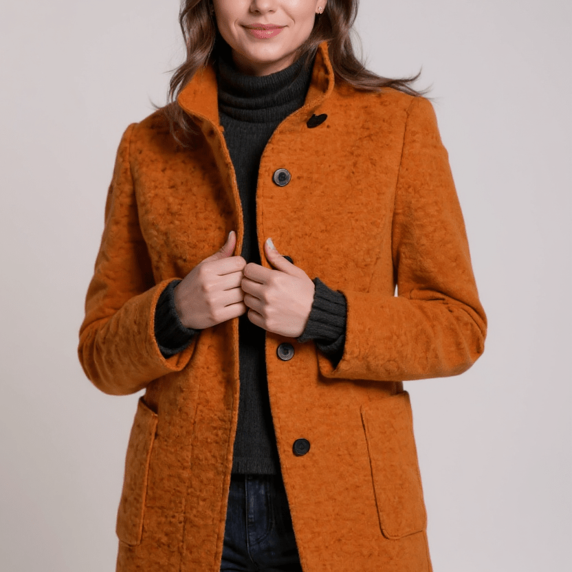 Manteau Tailleur Col Montant Hiver En Laine Classique Marron Femme