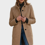 Manteau Tailleur Col Montant Hiver En Laine Classique Marron Femme