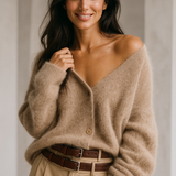 Pull Femme Oversize Col V Doux Élégant