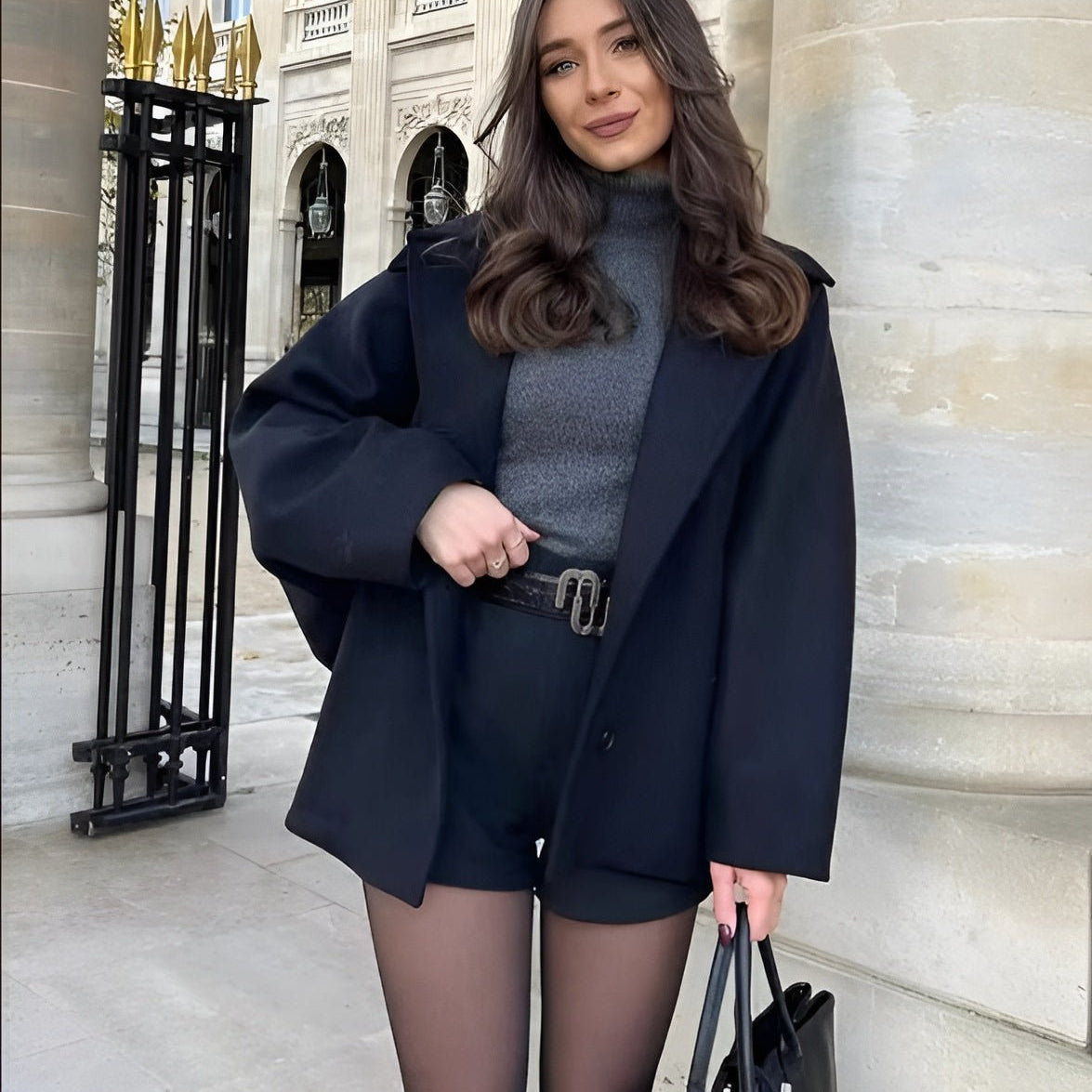 Kort Oversize Frakke Moderne Stil Elegant Komfort