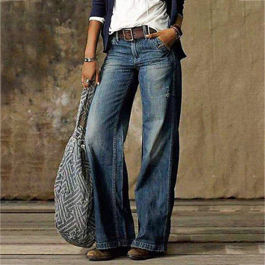 Jean Large Taille Haute Vintage Coupe Évasée Tendance