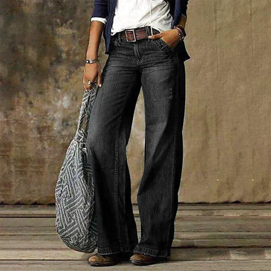 Jean Large Taille Haute Vintage Coupe Évasée Tendance