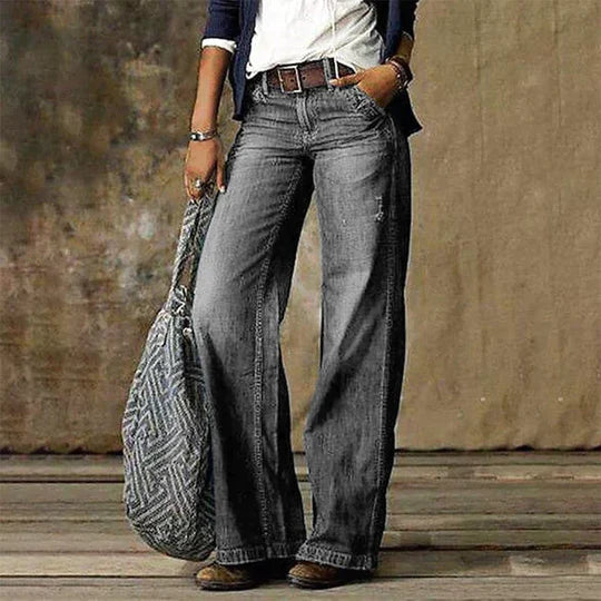 Jean Large Taille Haute Vintage Coupe Évasée Tendance