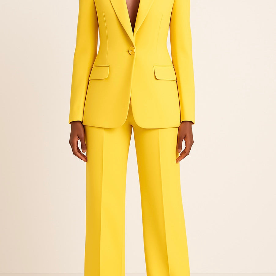 Ensemble Tailleur Femme Blazer Ajusté Pantalon Large Élégant