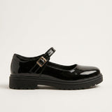 Mocassins Mary Jane femme aspect cuir vernis noir