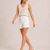 Short femme taille basse à jambe droite stretch