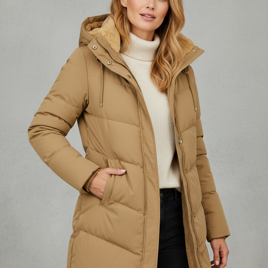 Doudoune Femme Mi-Longue à Capuche – Manteau Hiver Chaud