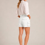 Short femme taille basse à jambe droite stretch