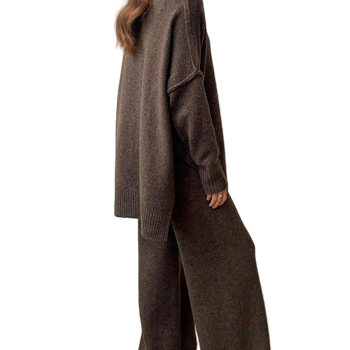 Ensemble Maille Col Roulé Pantalon Large Confort Chic