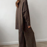 Ensemble Femme Tricot Col Roulé et Pantalon Large Confort
