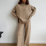 Ensemble Femme Tricot Col Roulé et Pantalon Large Confort