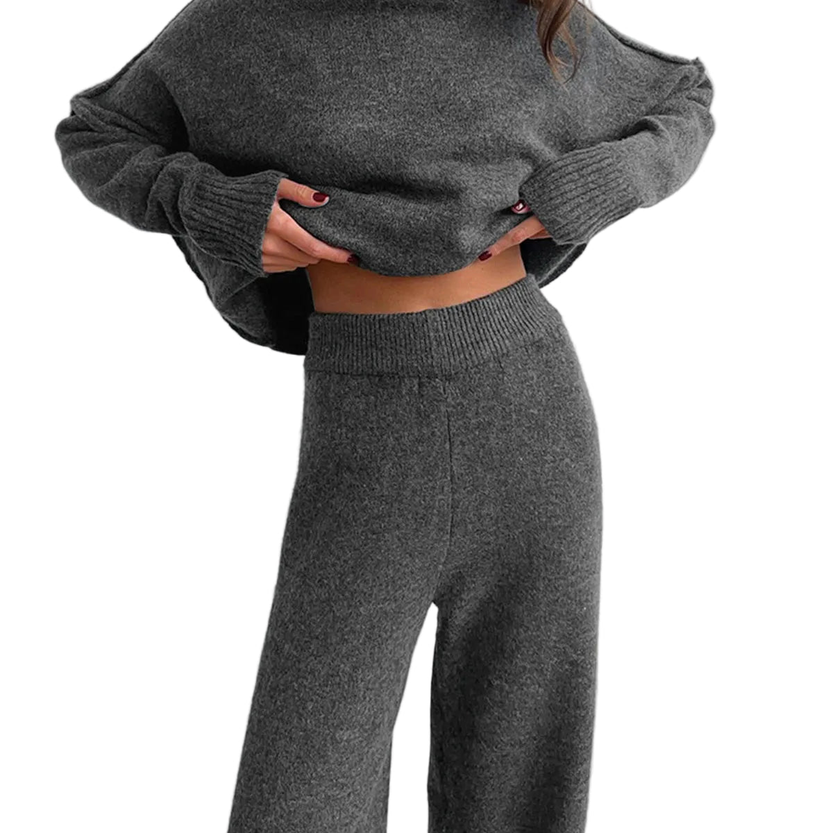 Ensemble Maille Col Roulé Pantalon Large Confort Chic