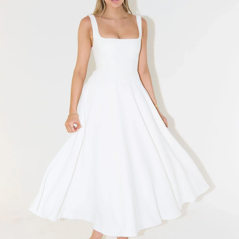 Robe Midi à Bretelles Évasée