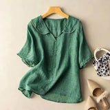 Blouse Coton Lin Col Volanté Coupe Fluide Élégante