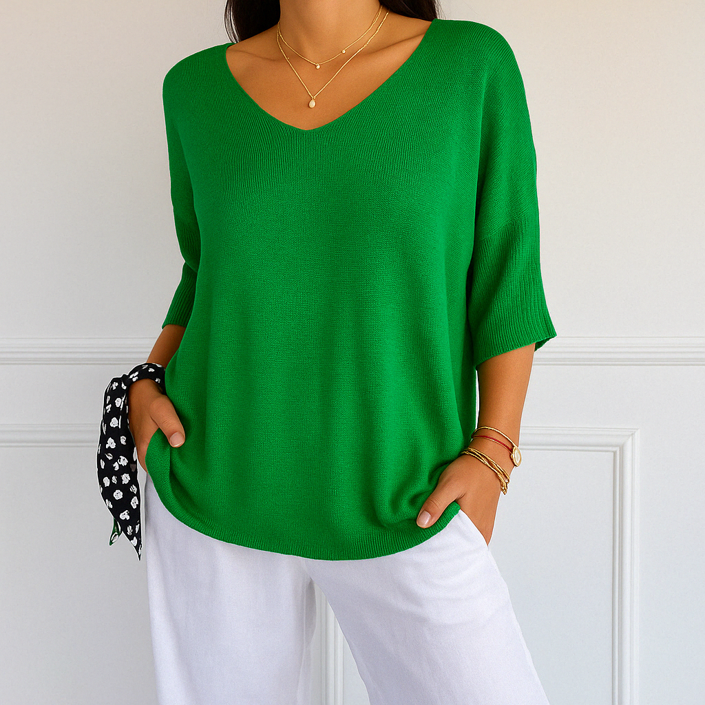 T-Shirt Femme Col V Ample – Haut Léger Décontracté