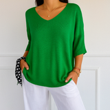 T-Shirt Femme Col V Ample – Haut Léger Décontracté