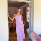 Robe Longue Volants Asymétrique Épaule Dénudée Élégance Glamour