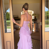 Robe Longue Volants Asymétrique Épaule Dénudée Élégance Glamour