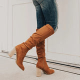 Cuissardes Plissées Talon Épais Élégance Hiver Chic