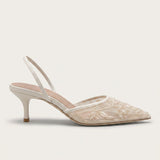 Slingbacks femme en mesh brodé à talon kitten