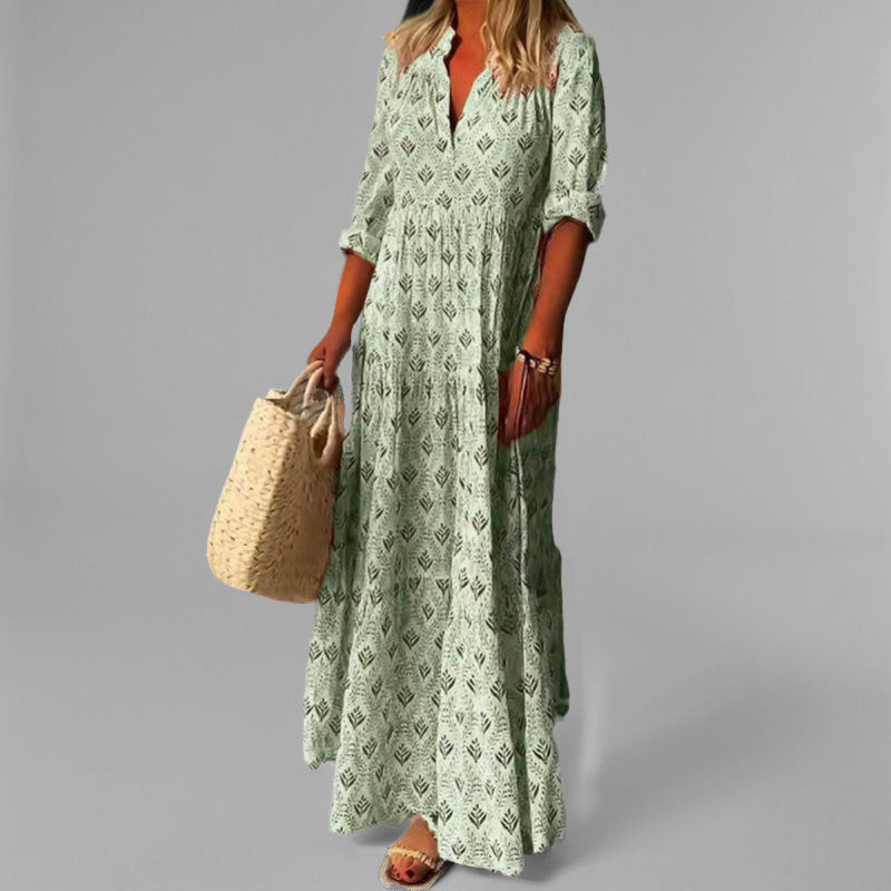 Robe Longue Fleurie à Col V