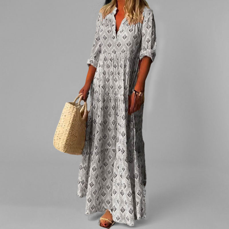 Robe Longue Fleurie à Col V