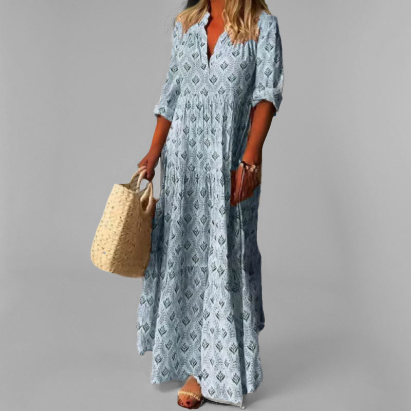 Robe Longue Fleurie à Col V