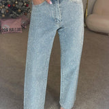 Jean femme taille haute coupe droite bleu clair
