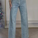 Jean femme taille haute coupe droite bleu clair