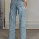Jean femme taille haute coupe droite bleu clair