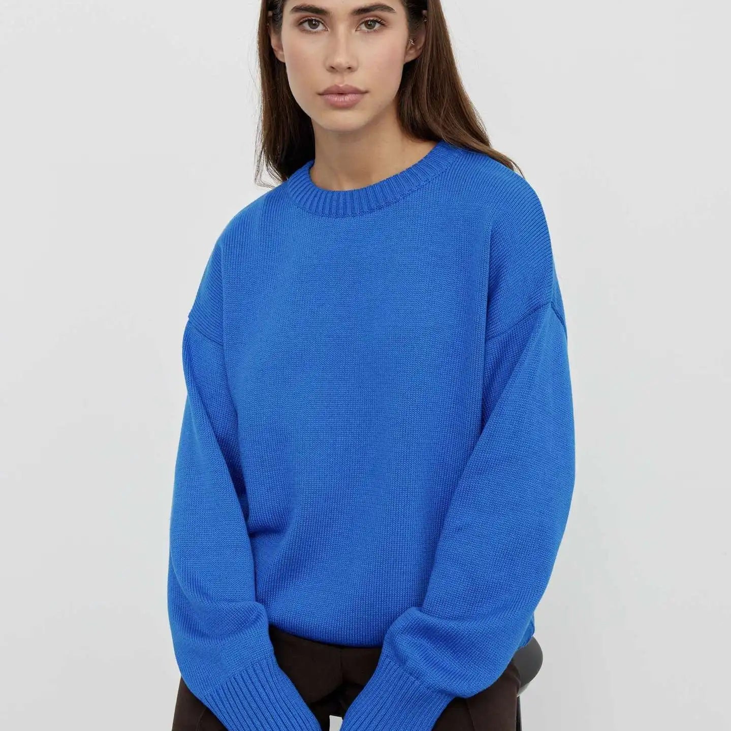 Pull femme col rond manches longues coupe ample