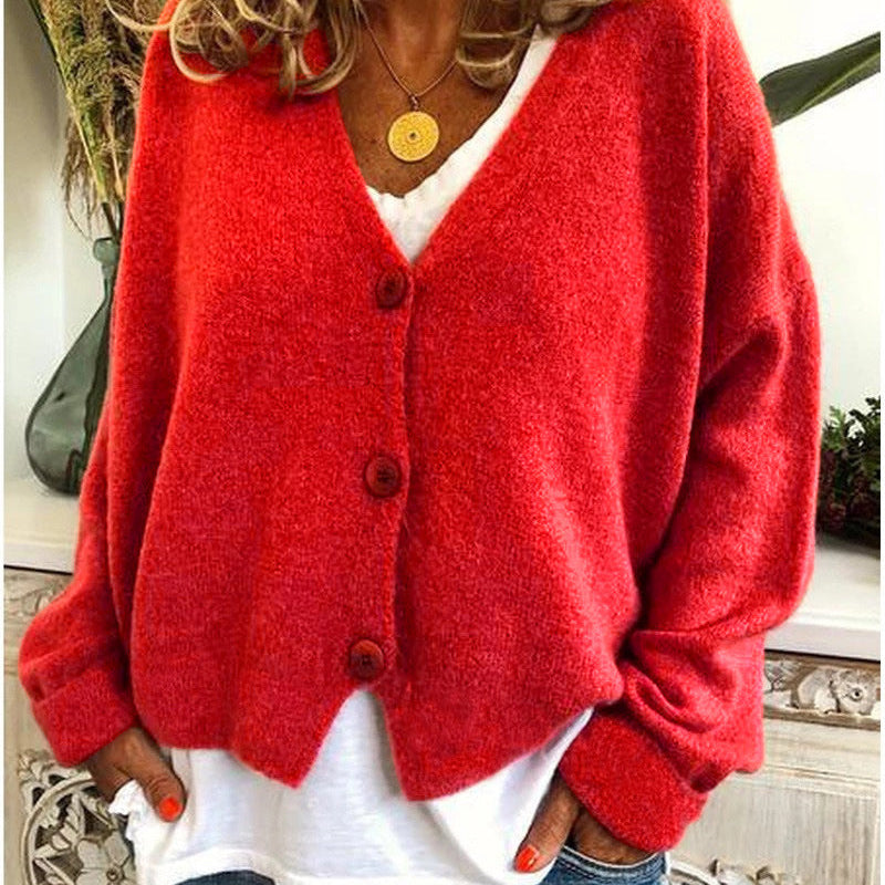 Cardigan Femme Boutonné Col V Décontracté